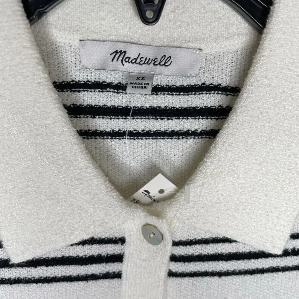 MADEWELL Sweater Women XS Polo Knit Tee NEW Ivory Stripe Short Sleeve NQ341 - Picture 9 of 14
